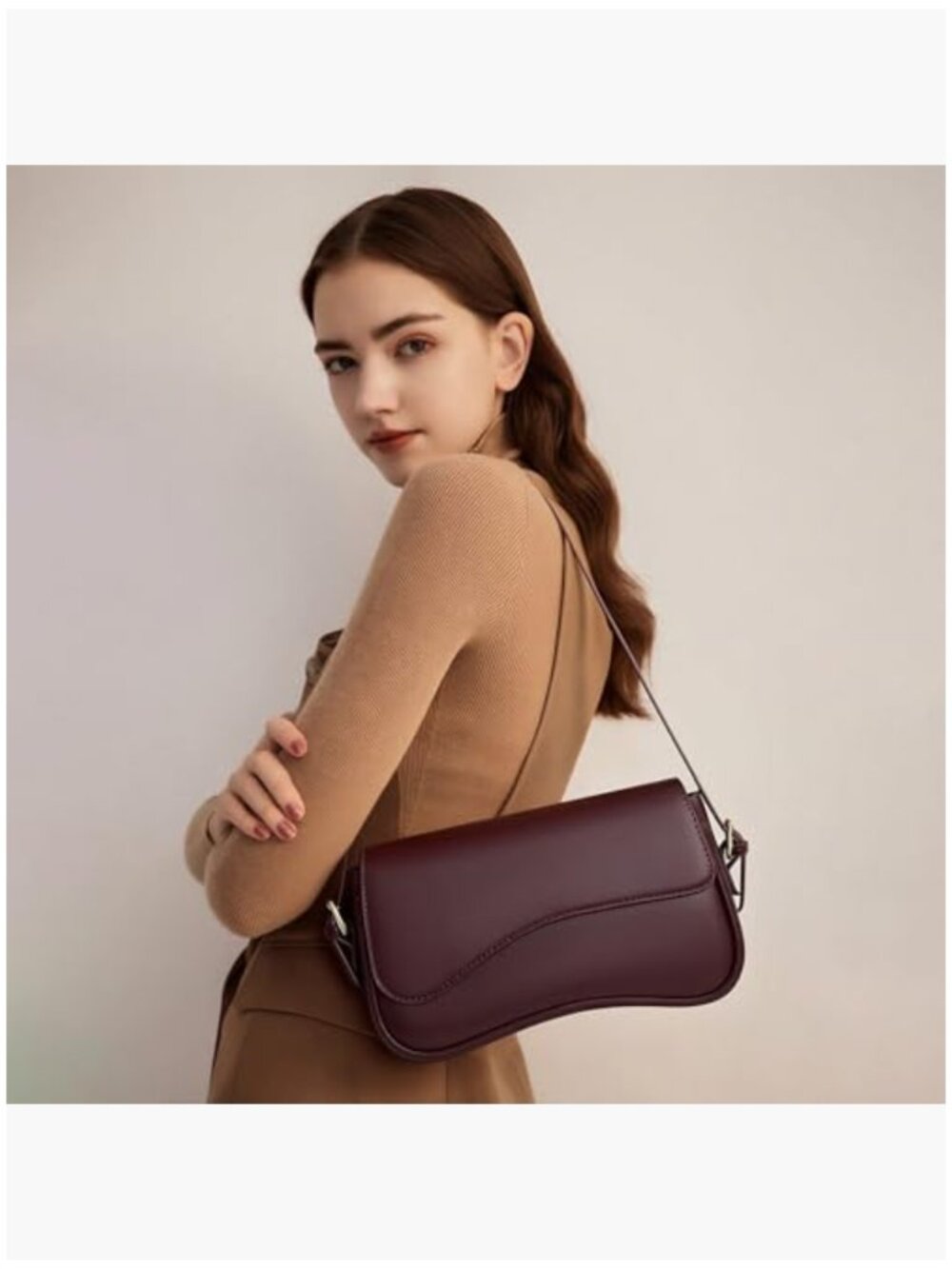 Vegan Leather Crossbody Bag with Adjustable Straps, Compact Hobo Purse - Picture 2 of 6